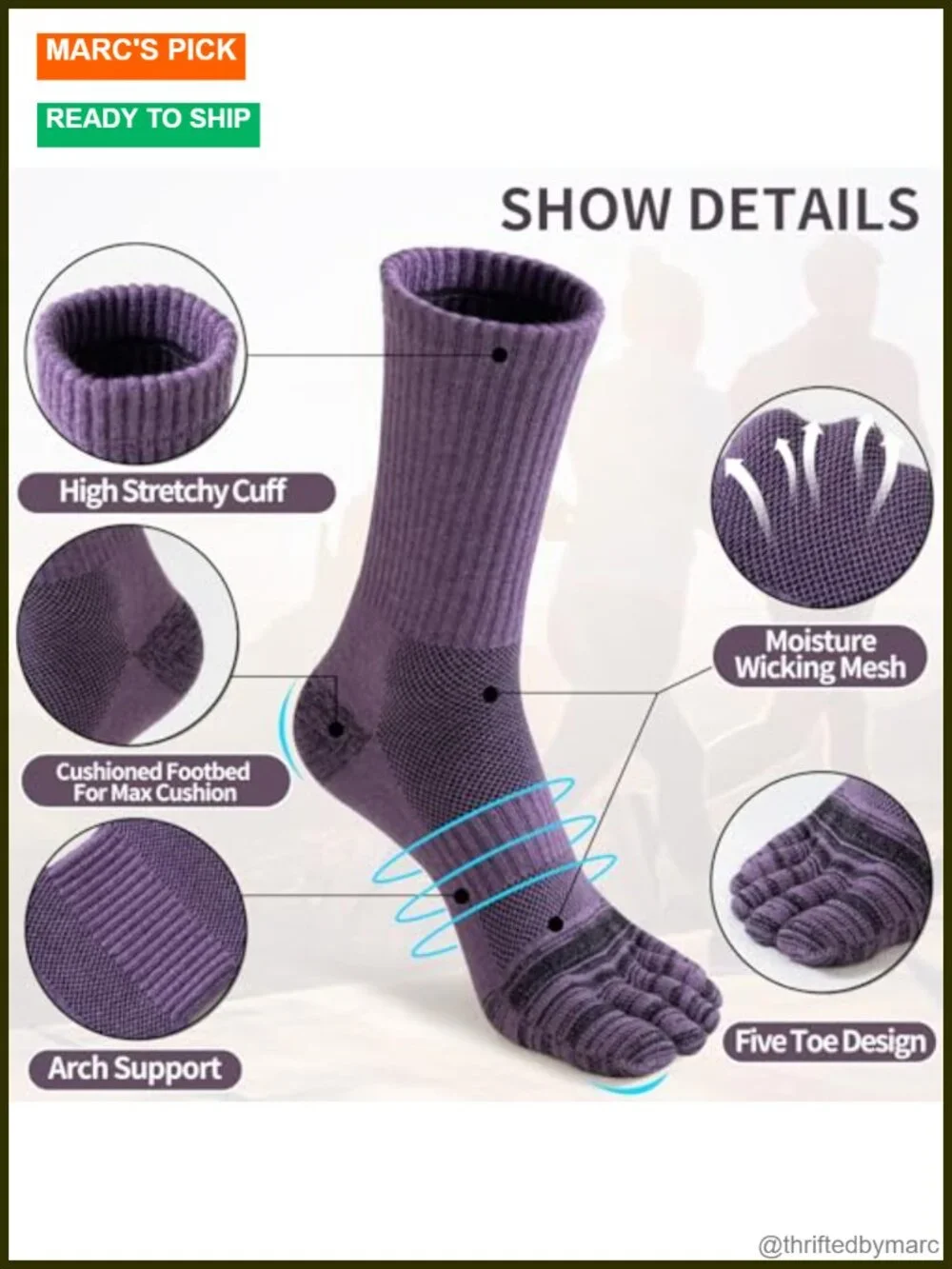 Merino Wool Toe Socks for Hiking Men Women Thermal Winter Boot Cushion 3 Pairs
